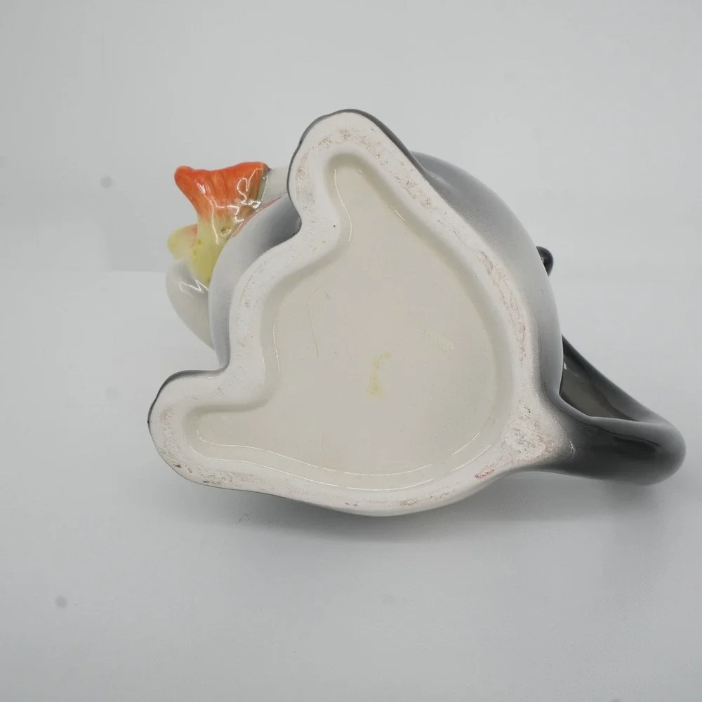 Cat Teapot Black Kitsch Whimsical Fish Spout Ceramic Tuxedo Tea Party Decor